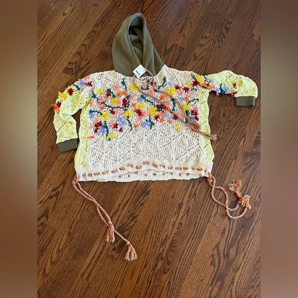 Free People $298 Wild Meadow Pullover with Gorgeous Crochet Detailing